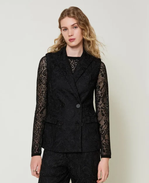 Gilet Doppiopetto In Pizzo Macramè