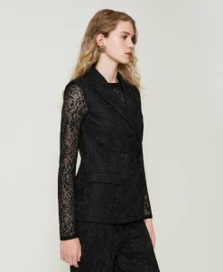 Gilet Doppiopetto In Pizzo Macramè