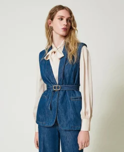 Gilet In Jeans Con Cintura