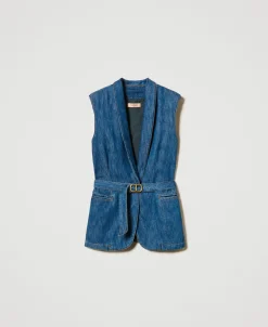 Gilet In Jeans Con Cintura