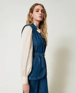 Gilet In Jeans Con Cintura