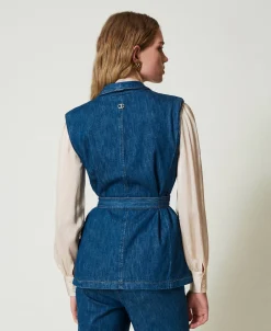 Gilet In Jeans Con Cintura