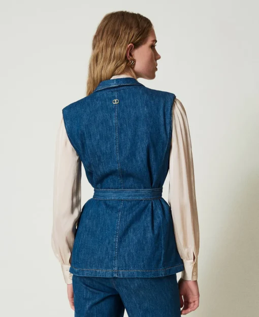 Gilet In Jeans Con Cintura