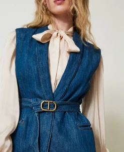 Gilet In Jeans Con Cintura