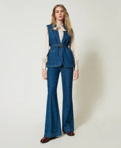 Gilet In Jeans Con Cintura
