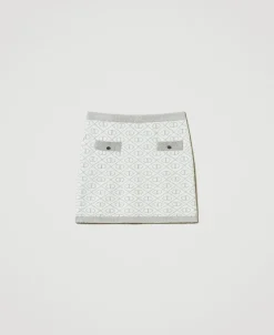 Gonna Corta In Maglia Jacquard Con Oval T