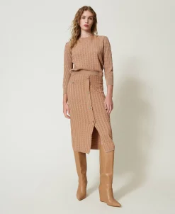 Gonna Longuette Fitted In Maglia Con Bottoni