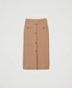 Gonna Longuette Fitted In Maglia Con Bottoni