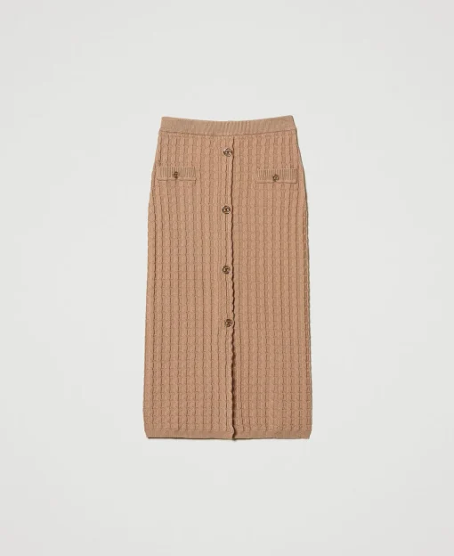Gonna Longuette Fitted In Maglia Con Bottoni