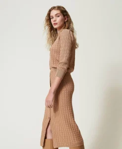 Gonna Longuette Fitted In Maglia Con Bottoni