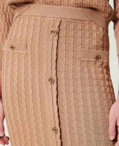 Gonna Longuette Fitted In Maglia Con Bottoni