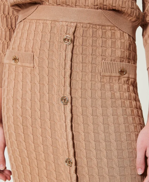 Gonna Longuette Fitted In Maglia Con Bottoni
