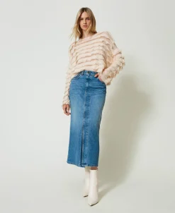 Gonna Longuette In Jeans Con Spacco