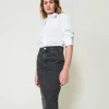Gonna Longuette In Jeans Con Strass