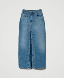 Gonna Longuette In Jeans Con Spacco