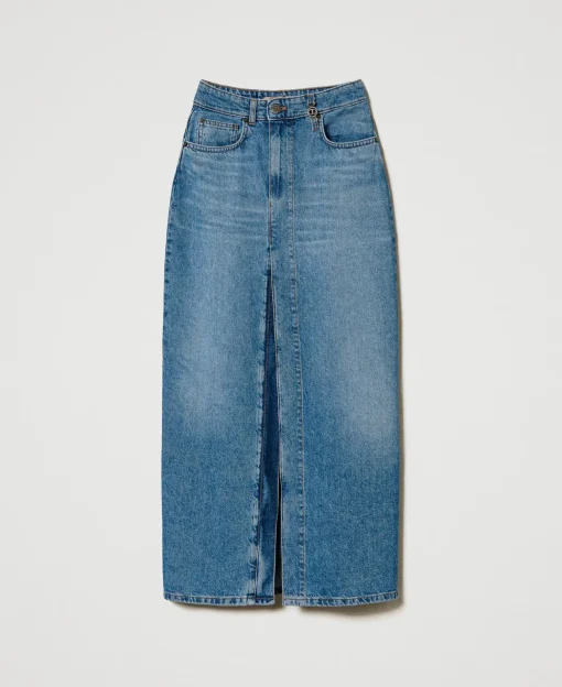 Gonna Longuette In Jeans Con Spacco