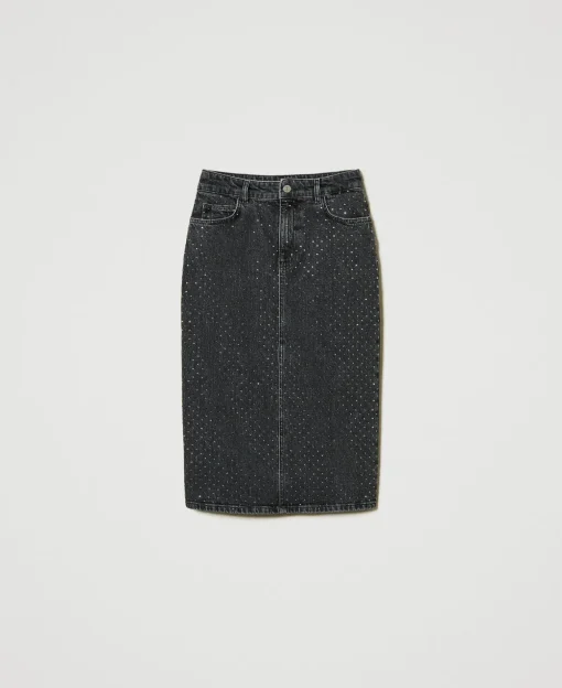 Gonna Longuette In Jeans Con Strass