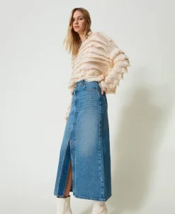 Gonna Longuette In Jeans Con Spacco