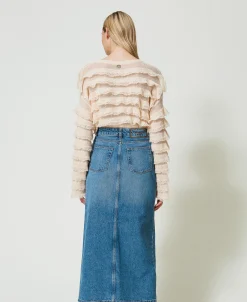 Gonna Longuette In Jeans Con Spacco