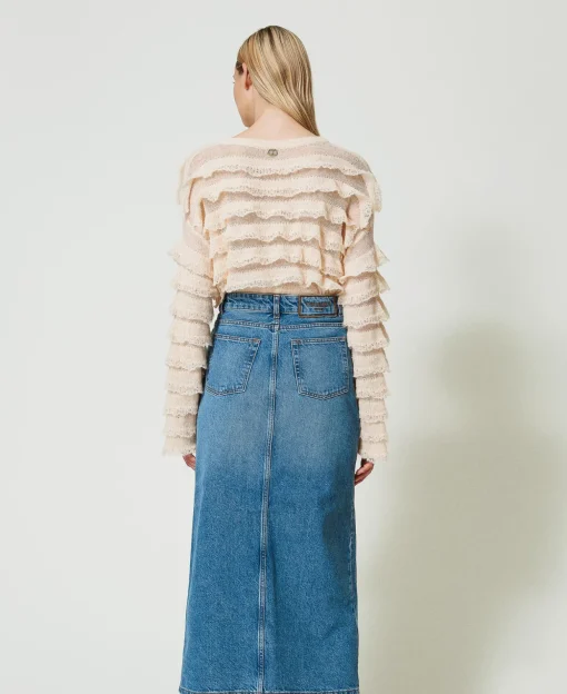 Gonna Longuette In Jeans Con Spacco
