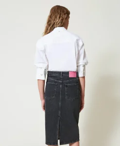 Gonna Longuette In Jeans Con Strass