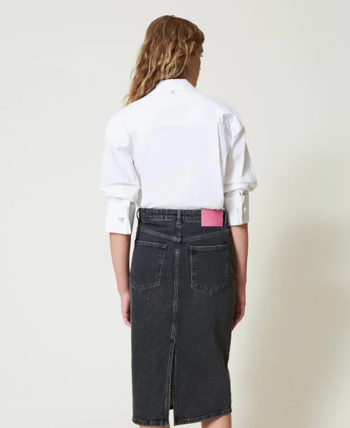 Gonna Longuette In Jeans Con Strass