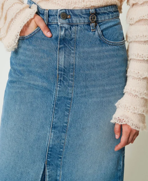 Gonna Longuette In Jeans Con Spacco