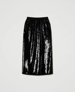 Gonna Longuette In Maglia Full Paillettes