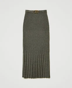 Gonna Longuette In Maglia Con Lurex