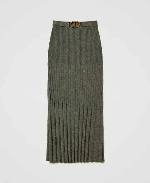 Gonna Longuette In Maglia Con Lurex