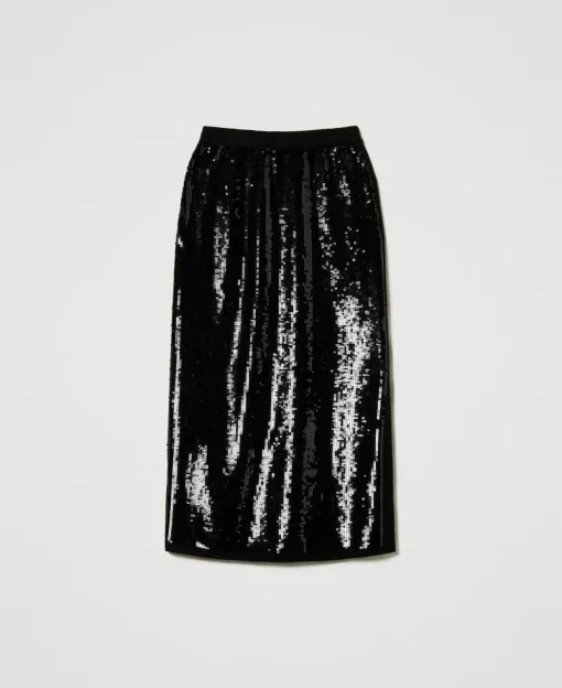 Gonna Longuette In Maglia Full Paillettes