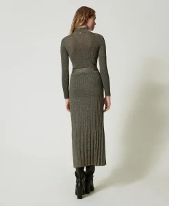 Gonna Longuette In Maglia Con Lurex