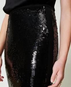 Gonna Longuette In Maglia Full Paillettes