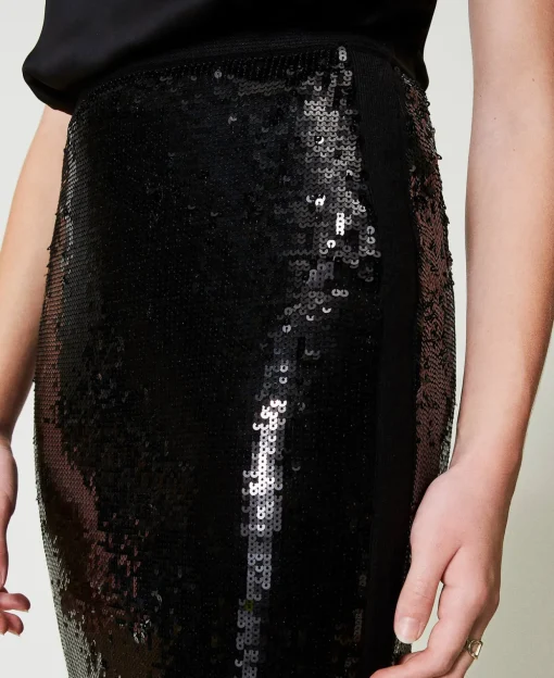 Gonna Longuette In Maglia Full Paillettes