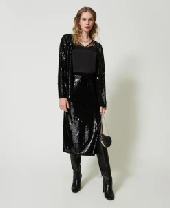Gonna Longuette In Maglia Full Paillettes