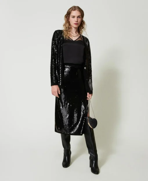 Gonna Longuette In Maglia Full Paillettes