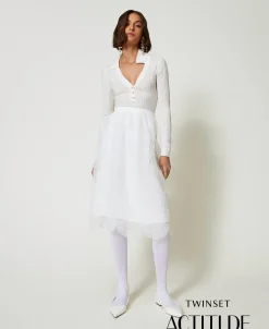 Gonna Longuette In Organza Con Ricami