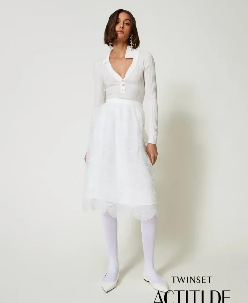 Gonna Longuette In Organza Con Ricami