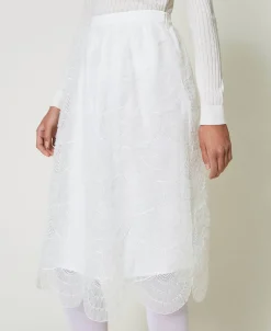 Gonna Longuette In Organza Con Ricami