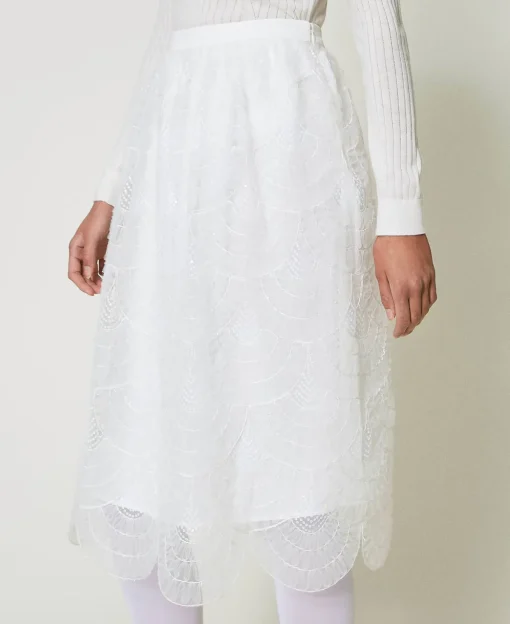 Gonna Longuette In Organza Con Ricami