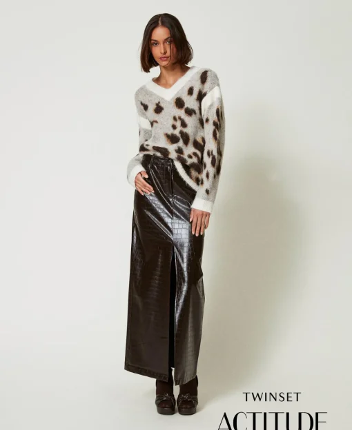 Gonna Lunga Con Stampa Animalier