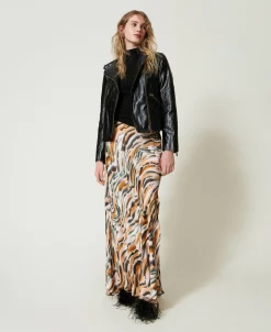 Gonna Lunga In Raso Animalier