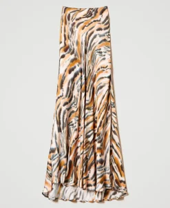 Gonna Lunga In Raso Animalier