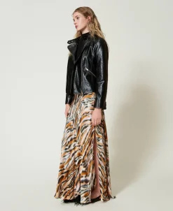 Gonna Lunga In Raso Animalier