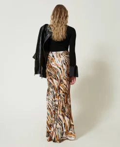 Gonna Lunga In Raso Animalier
