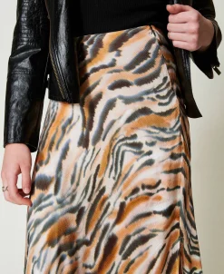 Gonna Lunga In Raso Animalier