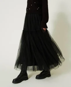Gonna Lunga In Tulle Plumetis