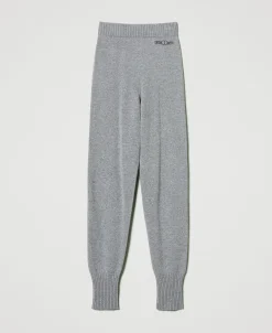 Joggers In Maglia Misto Lana Con Logo Ricamato