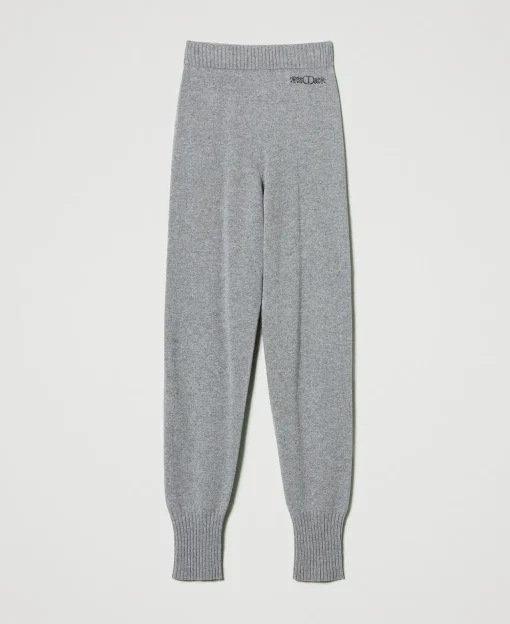 Joggers In Maglia Misto Lana Con Logo Ricamato