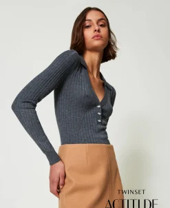 Maglia A Coste Con Ricamo